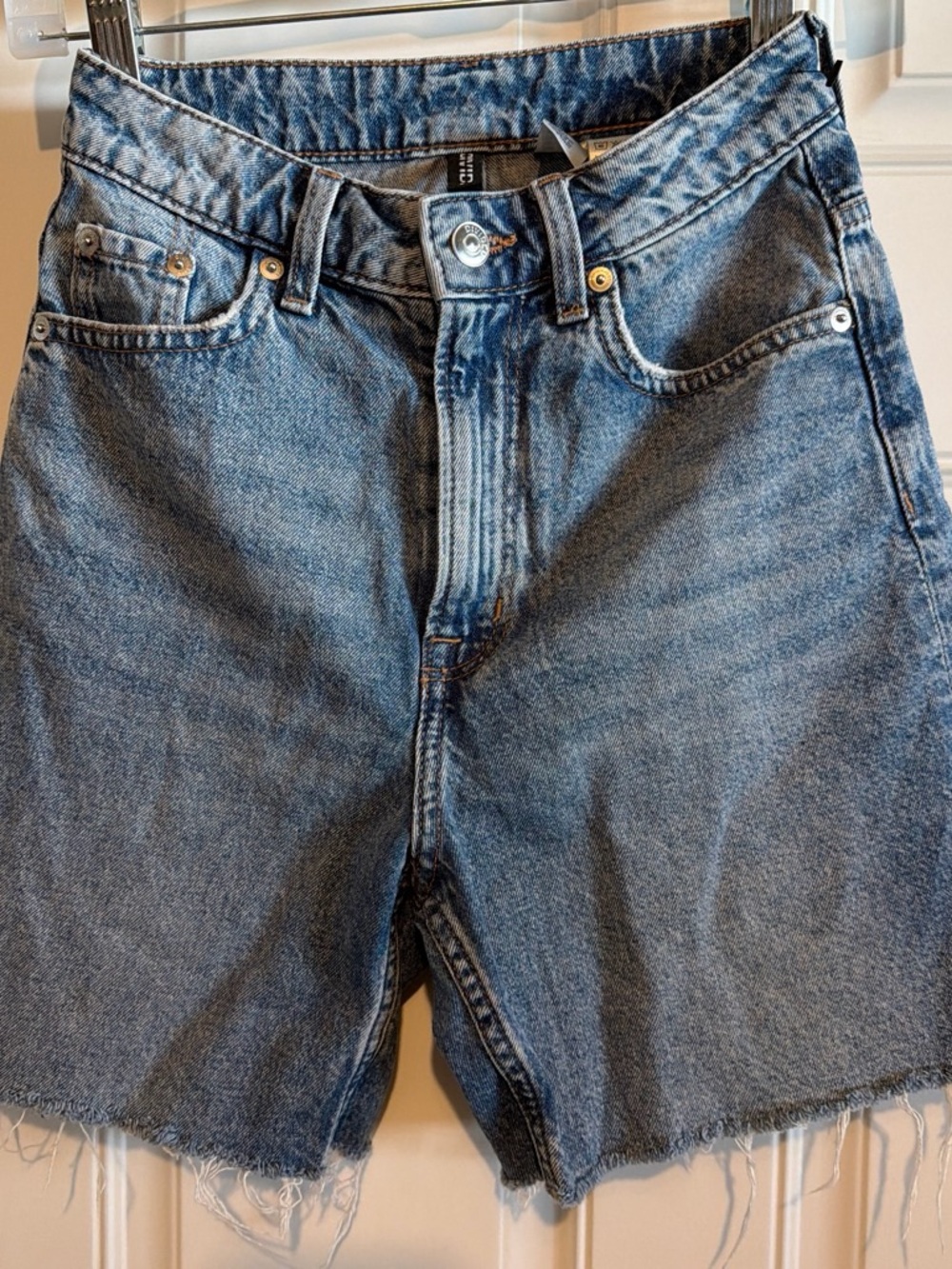 H&M Blue High-Rise Denim Shorts with Raw Hem
